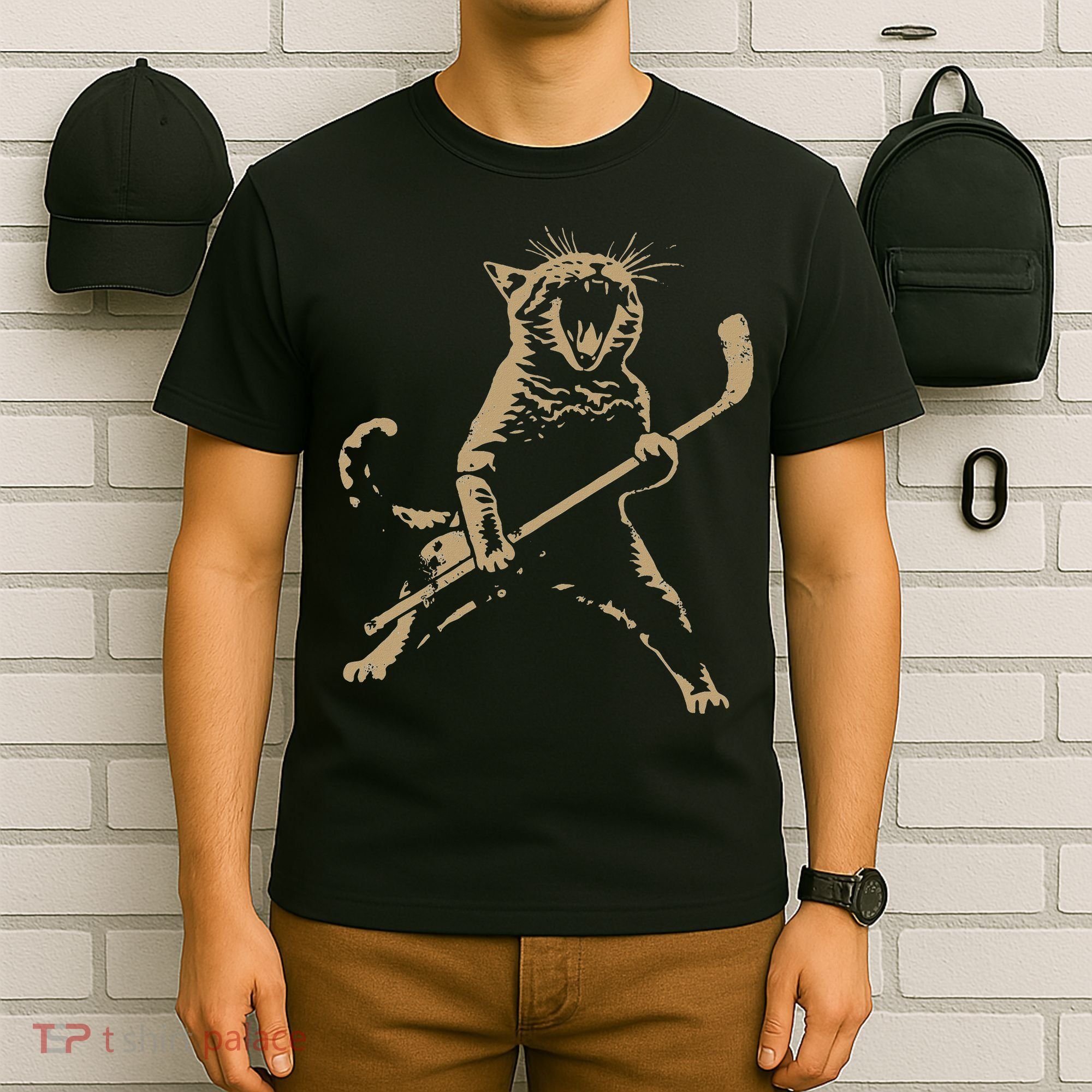 Cat Playing Ice Hockey T-Shirt