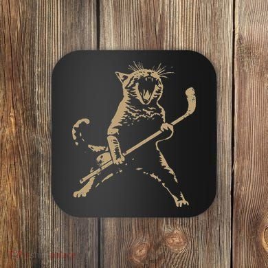 Cat Playing Ice Hockey Coaster