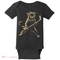 Cat Playing Ice Hockey Baby Bodysuit thumb 0