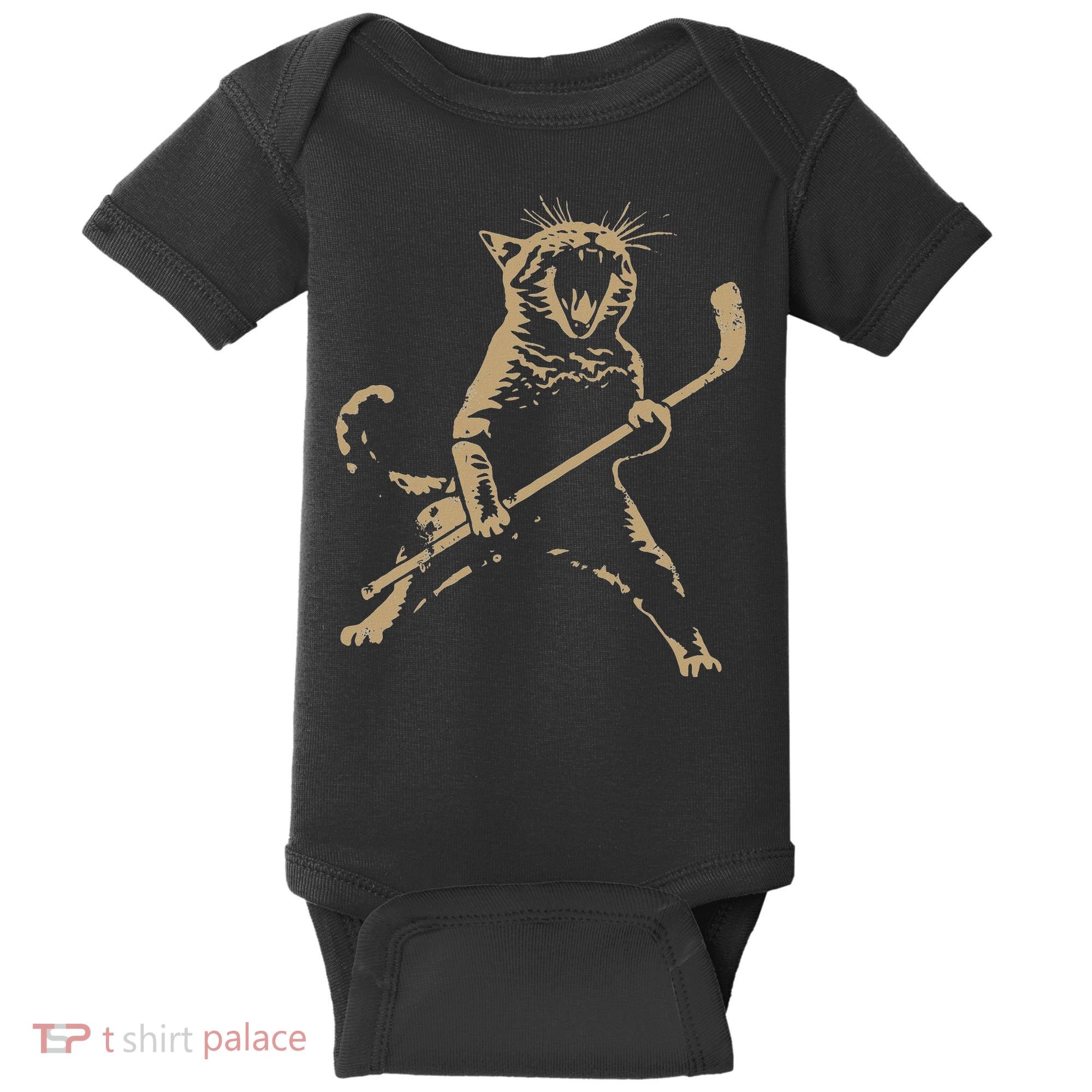 Cat Playing Ice Hockey Baby Bodysuit