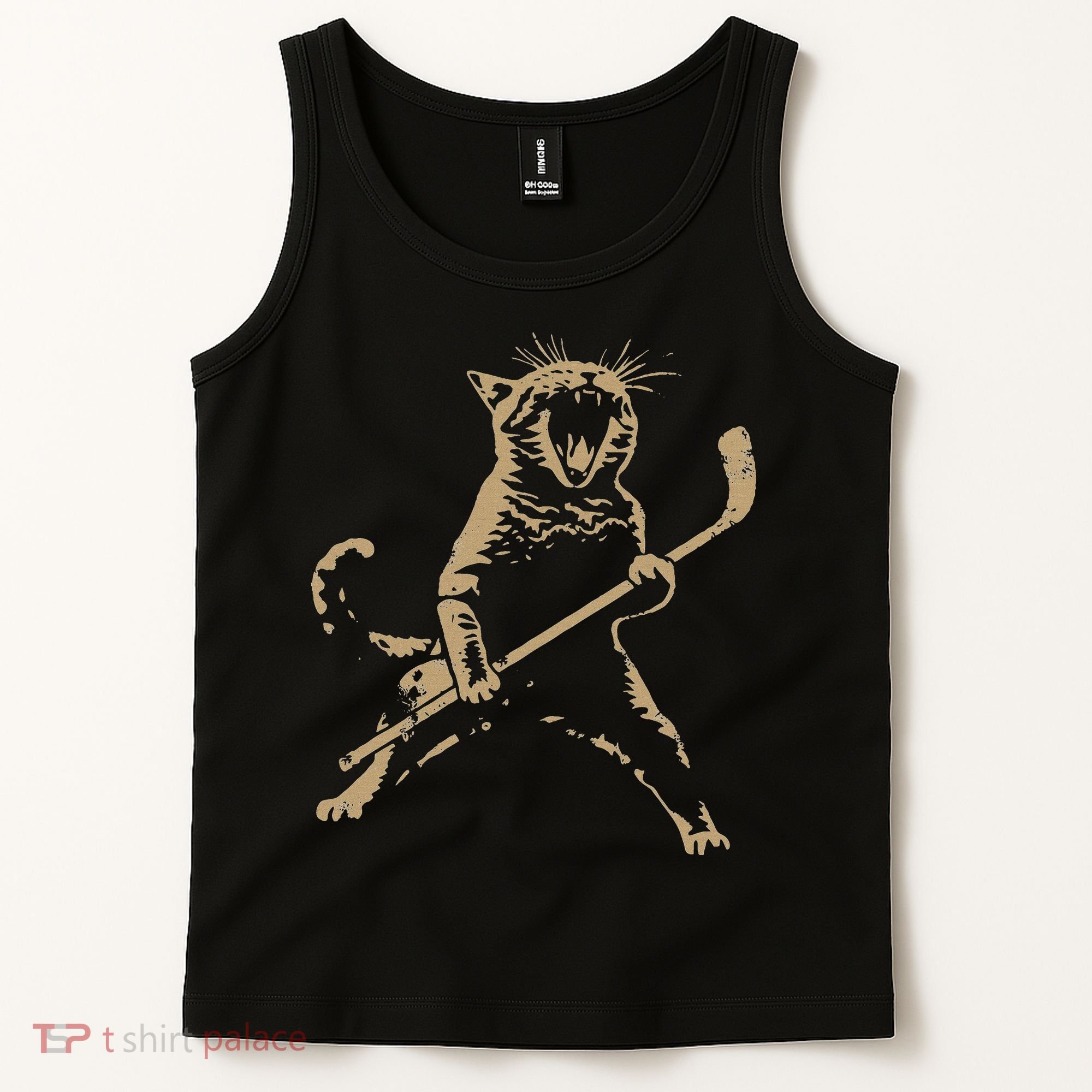 Cat Playing Ice Hockey Tank Top