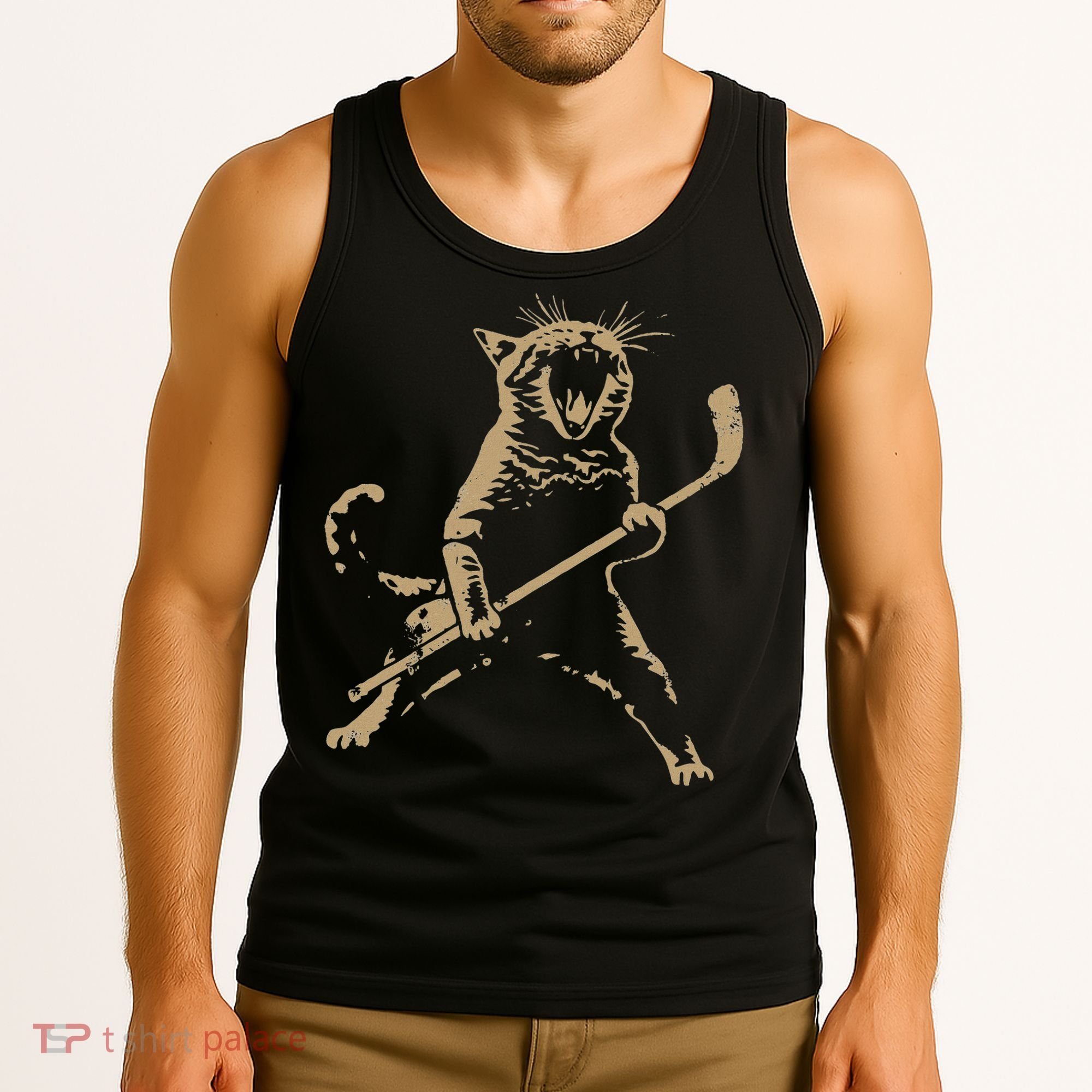 Cat Playing Ice Hockey Tank Top