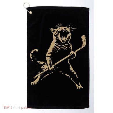 Cat Playing Ice Hockey Golf Towel