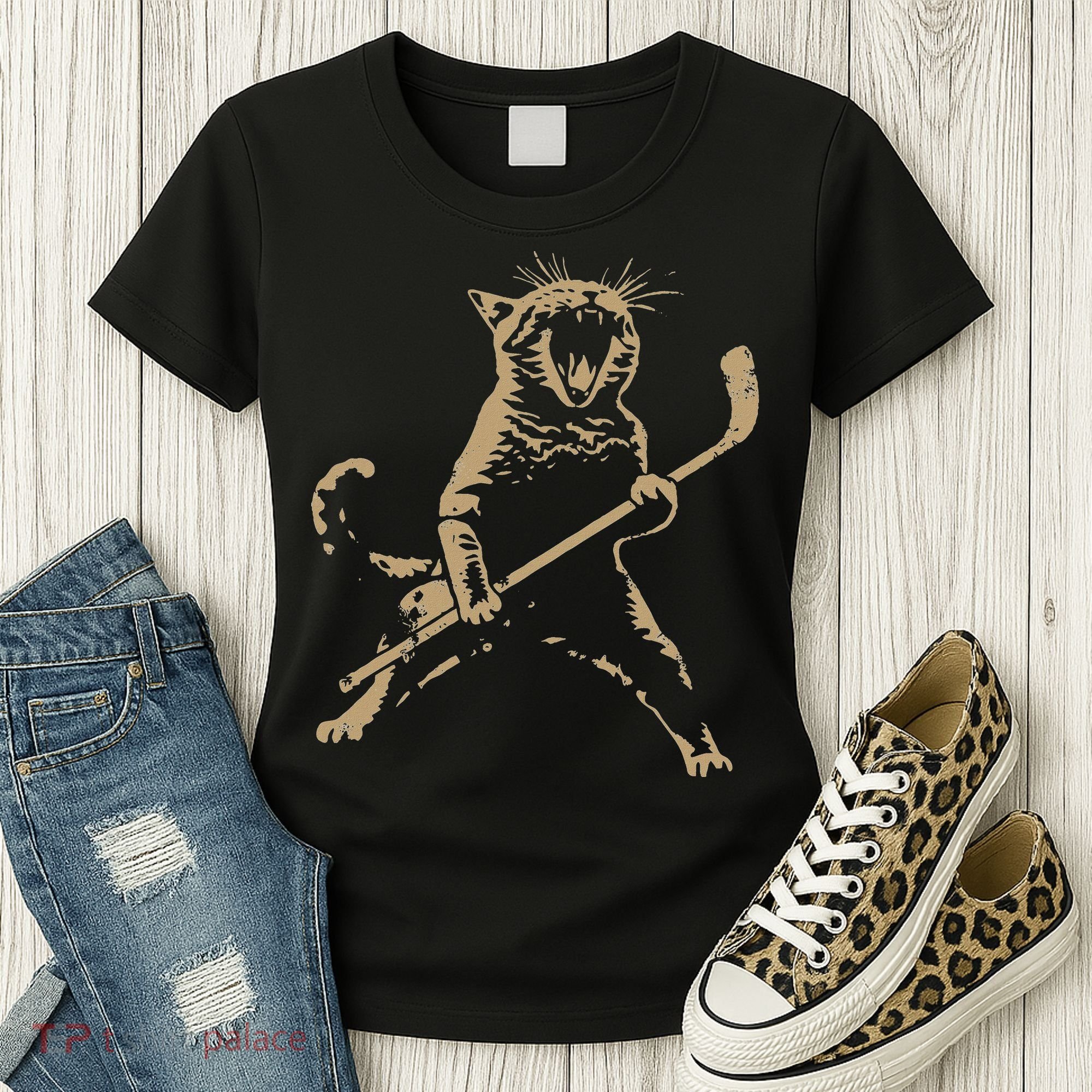 Cat Playing Ice Hockey Women's T-Shirt