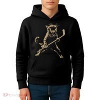 Cat Playing Ice Hockey Kids Hoodie thumb 4