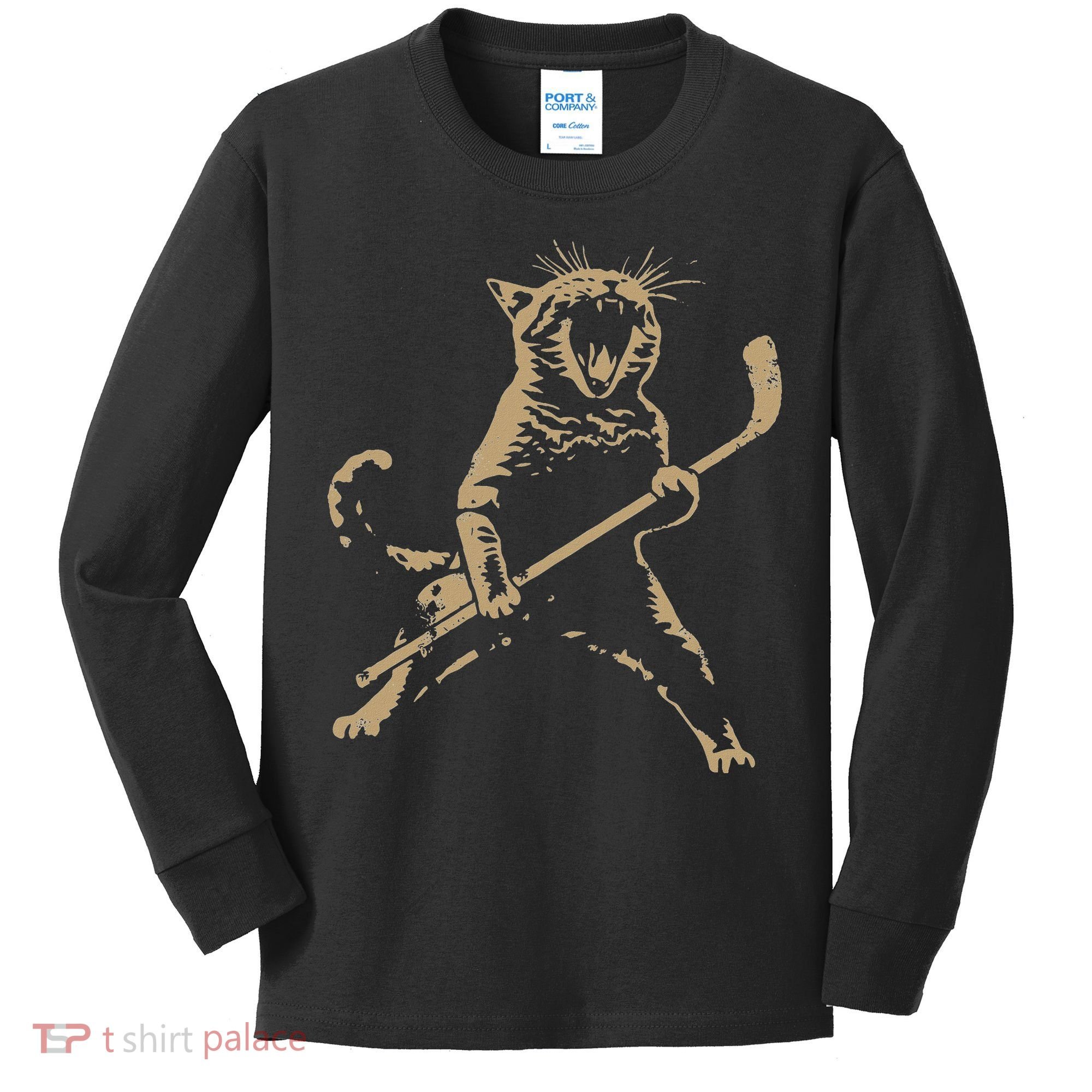 Cat Playing Ice Hockey Kids Long Sleeve Shirt