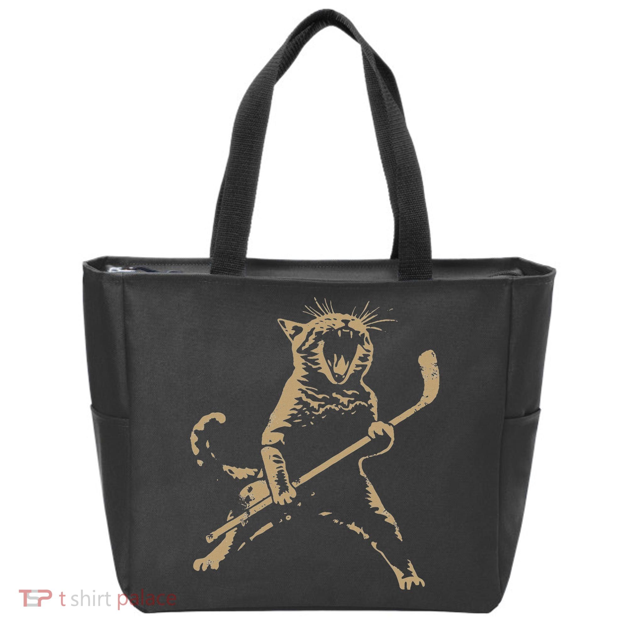 Cat Playing Ice Hockey Tote Bag