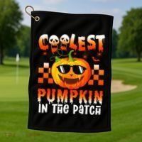 Coolest Pumpkin In The Patch Halloween Gift Golf Towel thumb 1