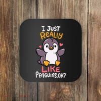 Cute Penguin I Just Really Love Penguins Ok Baby Gift Coaster thumb 0