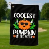 Coolest Pumpkin In The Patch Sunglasses Pumpkin Halloween Gift Golf Towel thumb 1