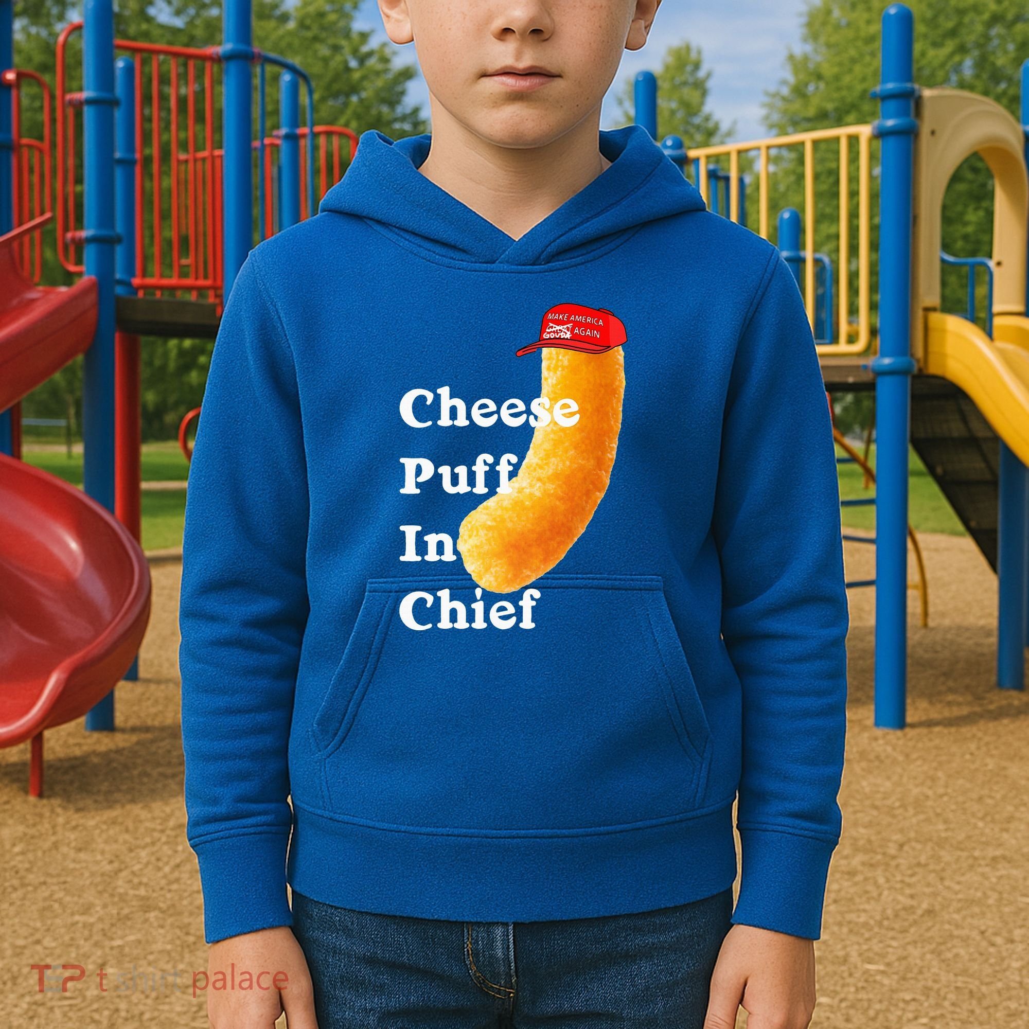 Cheese Puff In Chief Orange Trump Kids Hoodie