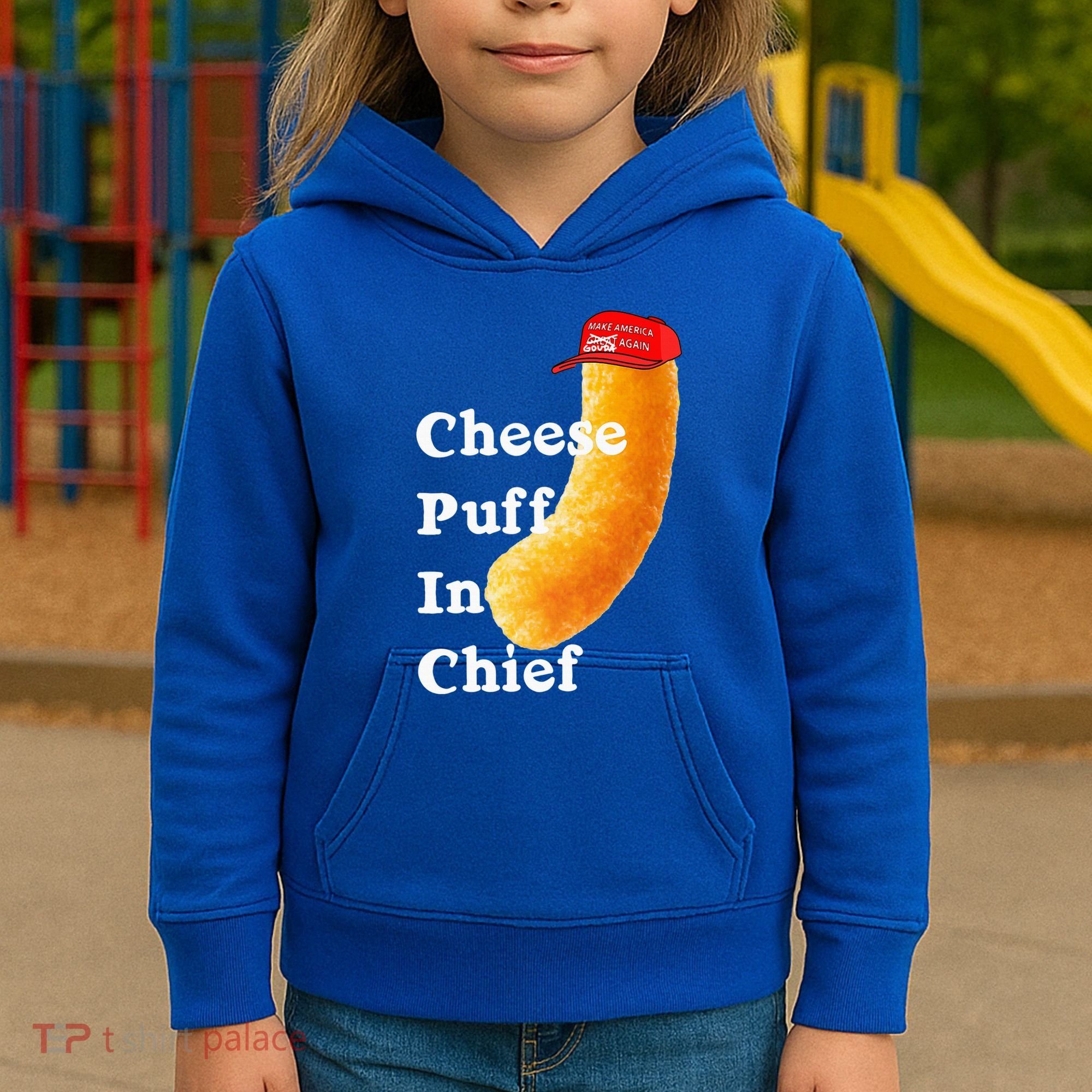 Cheese Puff In Chief Orange Trump Kids Hoodie