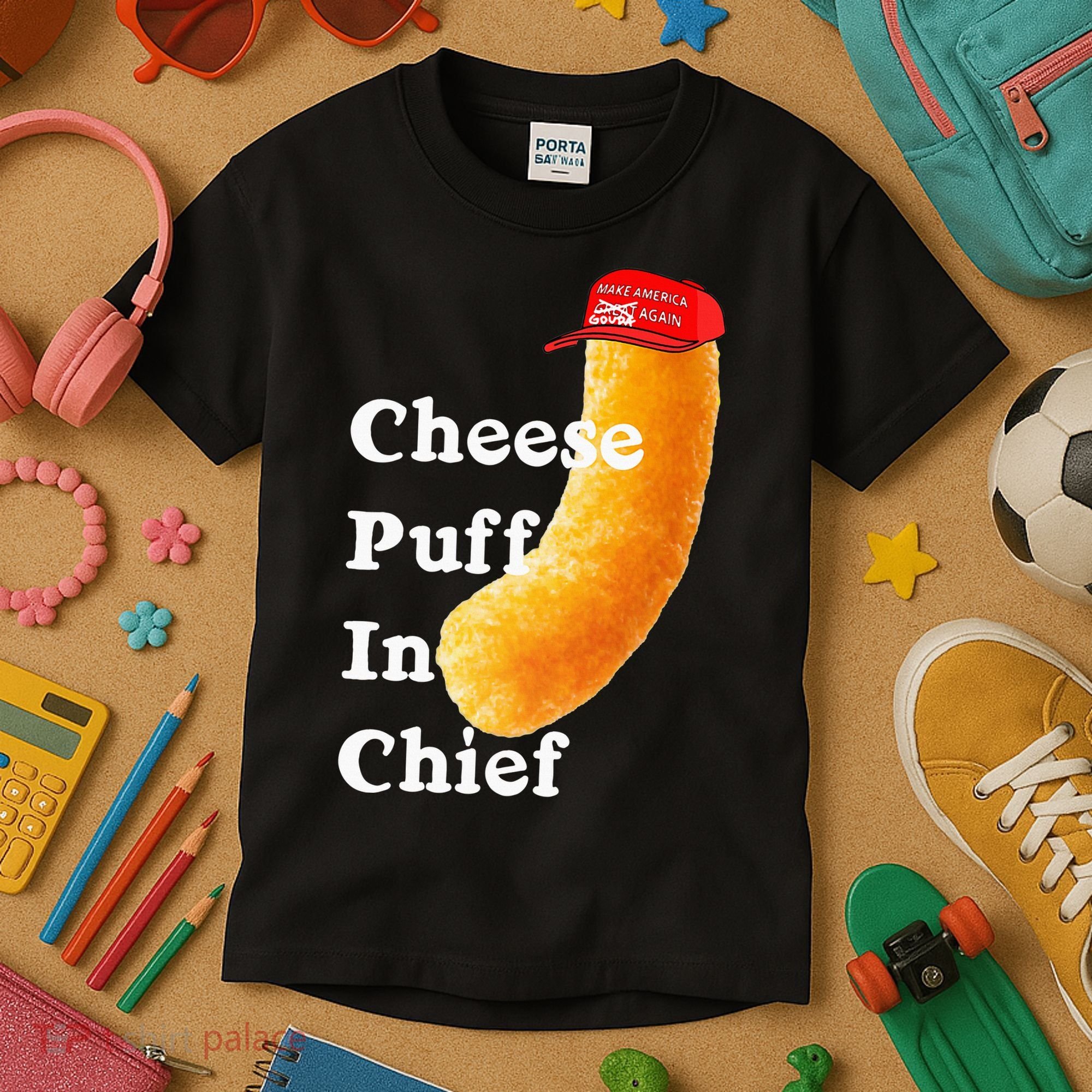 Cheese Puff In Chief Orange Trump Kids T-Shirt