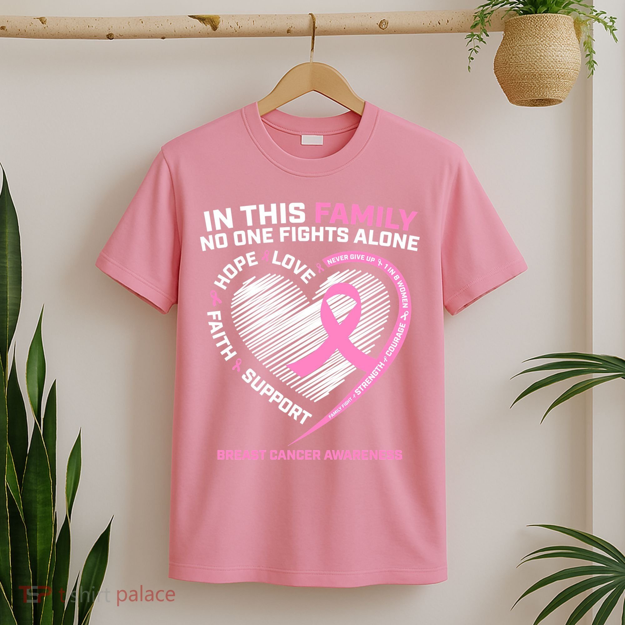 Cute Pink In This Family No One Fights Alone Breast Cancer Awareness For Women T-Shirt