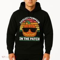 Coolest Pumpkin In The Patch Boy Retro Groovy Halloween Hoodie thumb 2