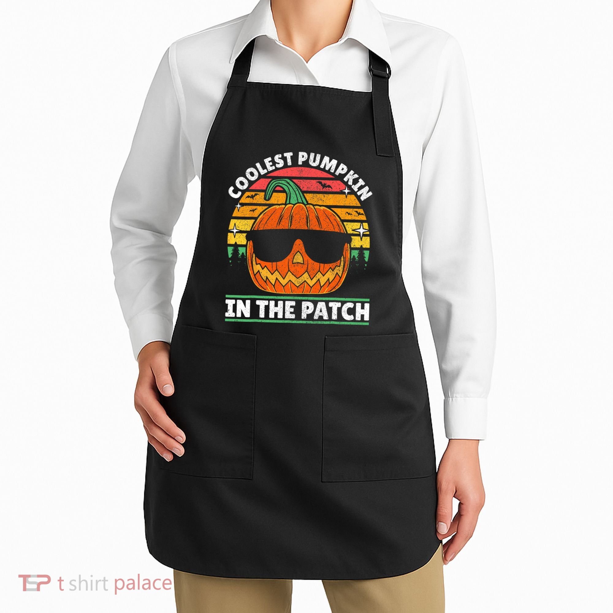 Coolest Pumpkin In The Patch Boy Retro Groovy Halloween Apron