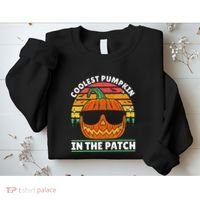Coolest Pumpkin In The Patch Boy Retro Groovy Halloween Sweatshirt thumb 2