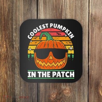 Coolest Pumpkin In The Patch Boy Retro Groovy Halloween Coaster