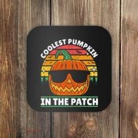 Coolest Pumpkin In The Patch Boy Retro Groovy Halloween Coaster thumb 0