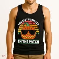 Coolest Pumpkin In The Patch Boy Retro Groovy Halloween Tank Top thumb 3