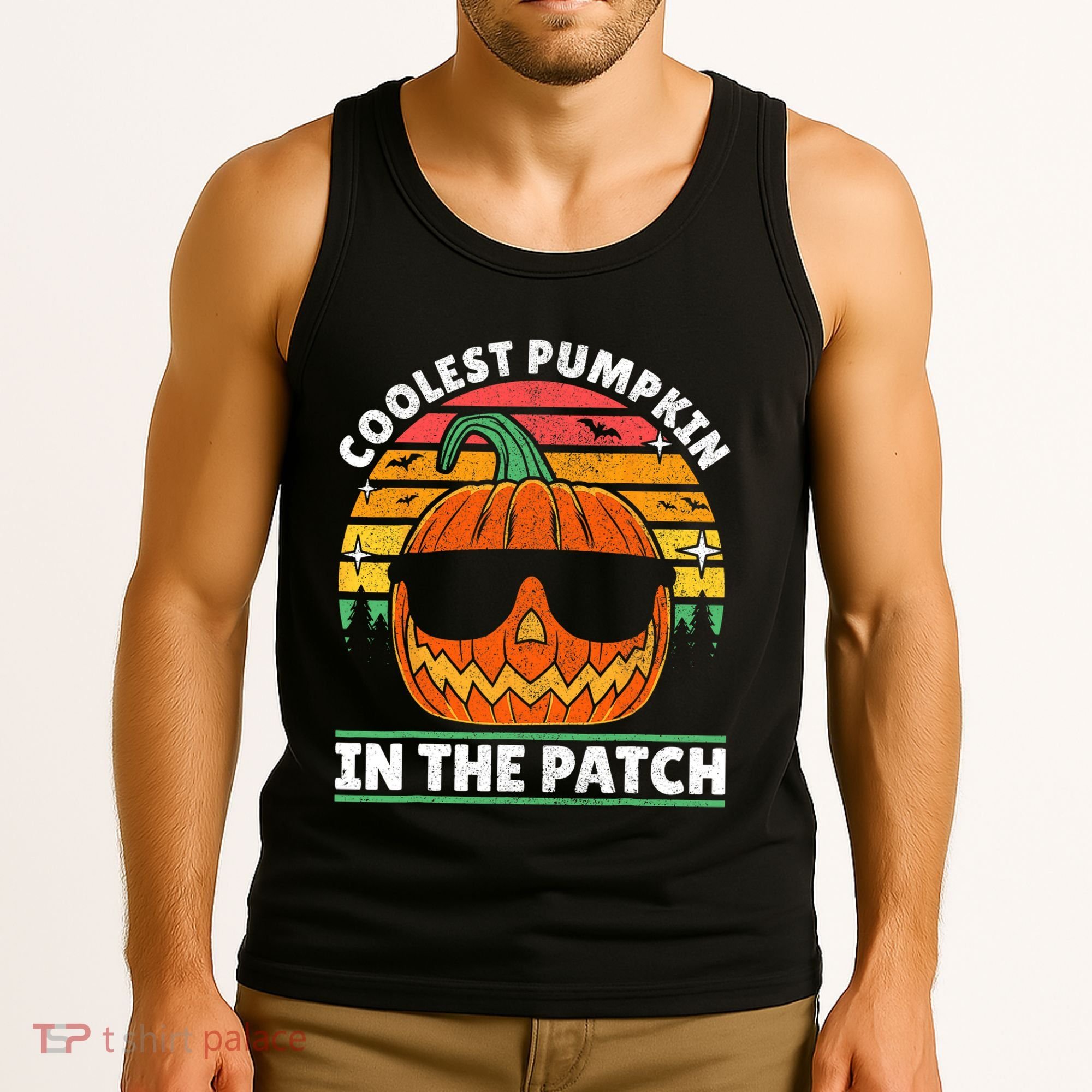 Coolest Pumpkin In The Patch Boy Retro Groovy Halloween Tank Top