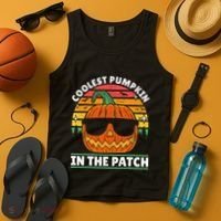 Coolest Pumpkin In The Patch Boy Retro Groovy Halloween Tank Top thumb 4