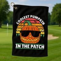 Coolest Pumpkin In The Patch Boy Retro Groovy Halloween Golf Towel thumb 1
