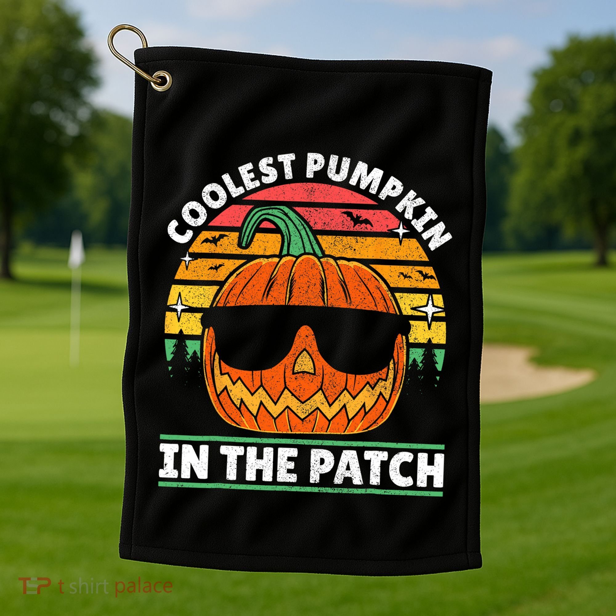 Coolest Pumpkin In The Patch Boy Retro Groovy Halloween Golf Towel