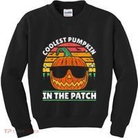 Coolest Pumpkin In The Patch Boy Retro Groovy Halloween Kids Sweatshirt thumb 0