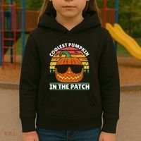 Coolest Pumpkin In The Patch Boy Retro Groovy Halloween Kids Hoodie thumb 3