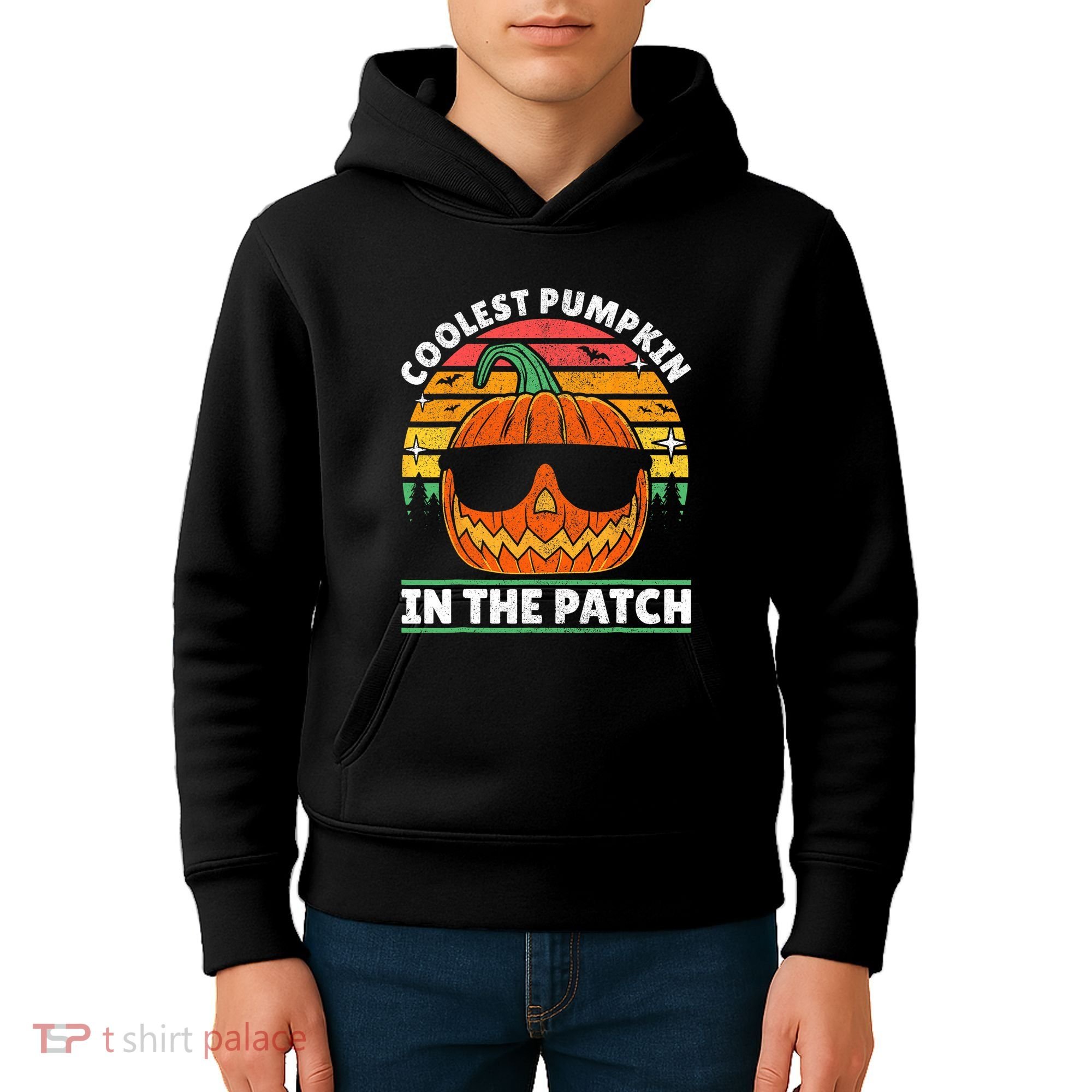 Coolest Pumpkin In The Patch Boy Retro Groovy Halloween Kids Hoodie
