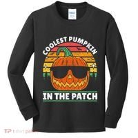 Coolest Pumpkin In The Patch Boy Retro Groovy Halloween Kids Long Sleeve Shirt thumb 0