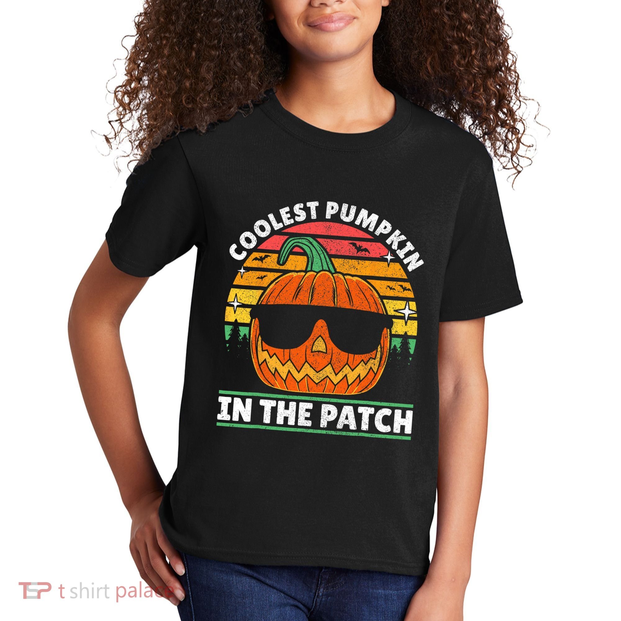 Coolest Pumpkin In The Patch Boy Retro Groovy Halloween Kids T-Shirt