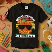 Coolest Pumpkin In The Patch Boy Retro Groovy Halloween Kids T-Shirt thumb 3