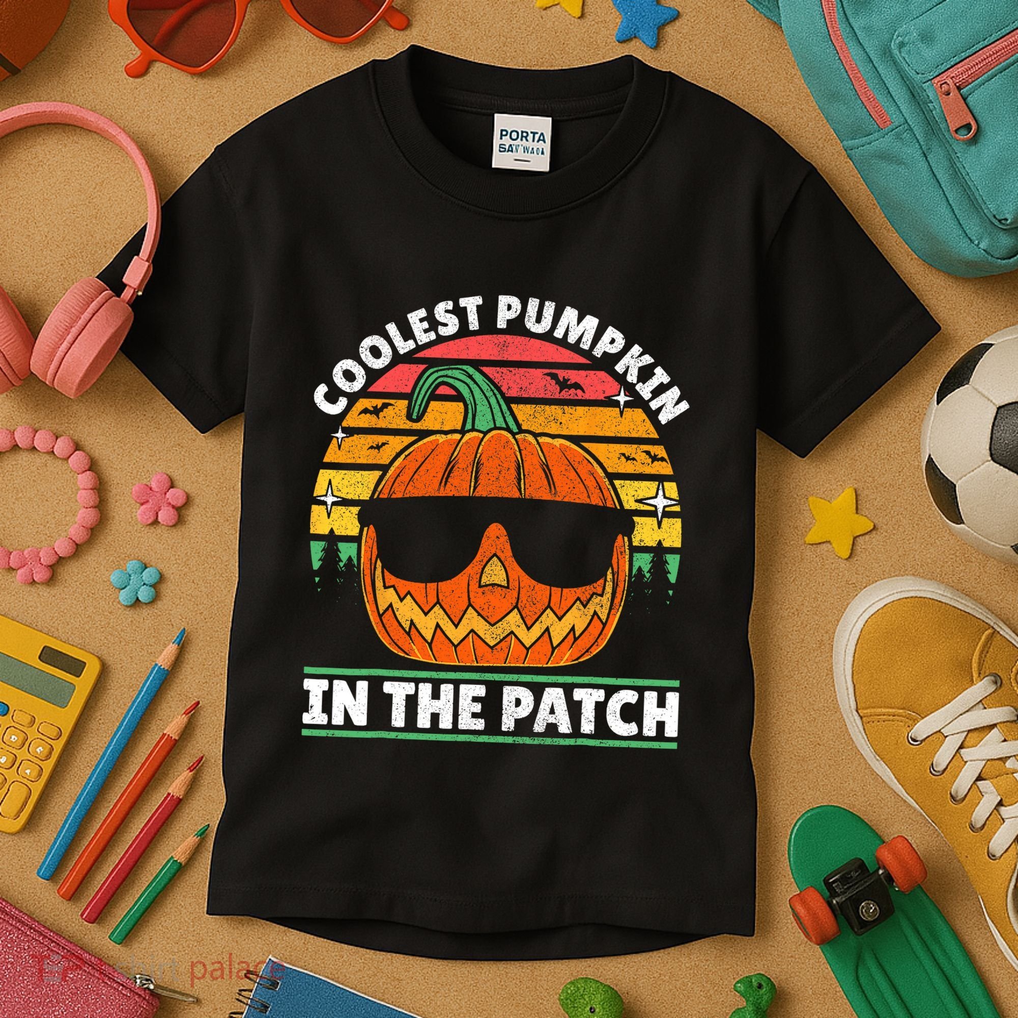 Coolest Pumpkin In The Patch Boy Retro Groovy Halloween Kids T-Shirt