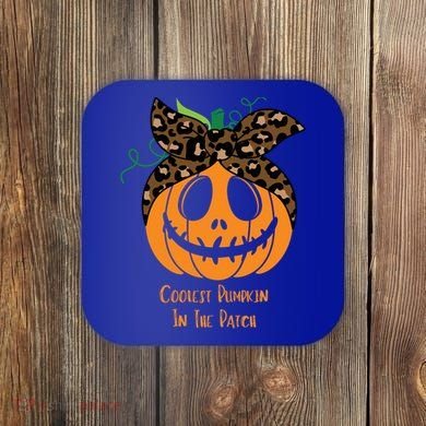 Coolest Pumpkin In The Patch Jackolantern Leopard Head Scarf Cool Gift Coaster