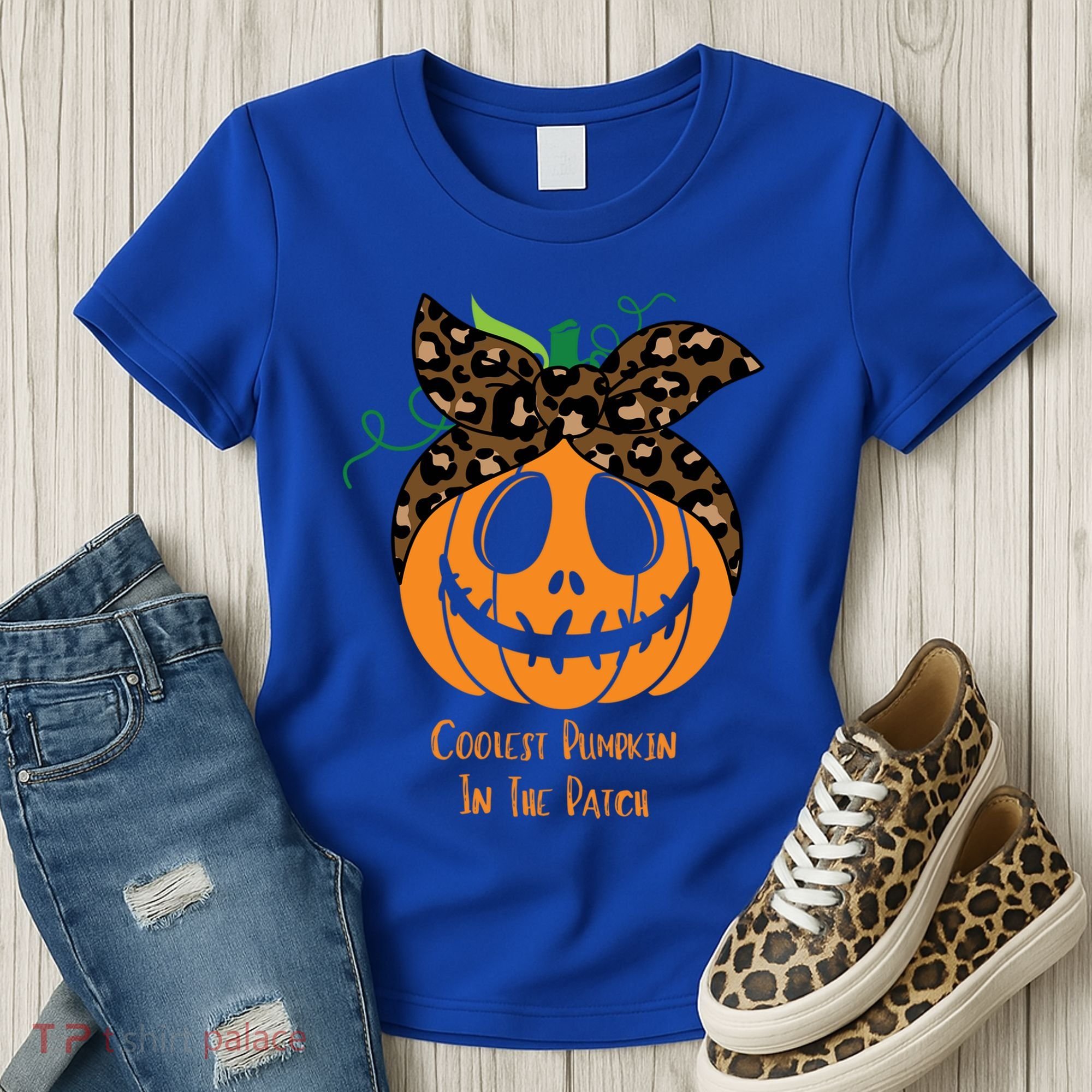Coolest Pumpkin In The Patch Jackolantern Leopard Head Scarf Cool Gift Women's T-Shirt
