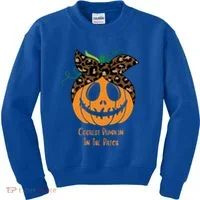 Coolest Pumpkin In The Patch Jackolantern Leopard Head Scarf Cool Gift Kids Sweatshirt thumb 0