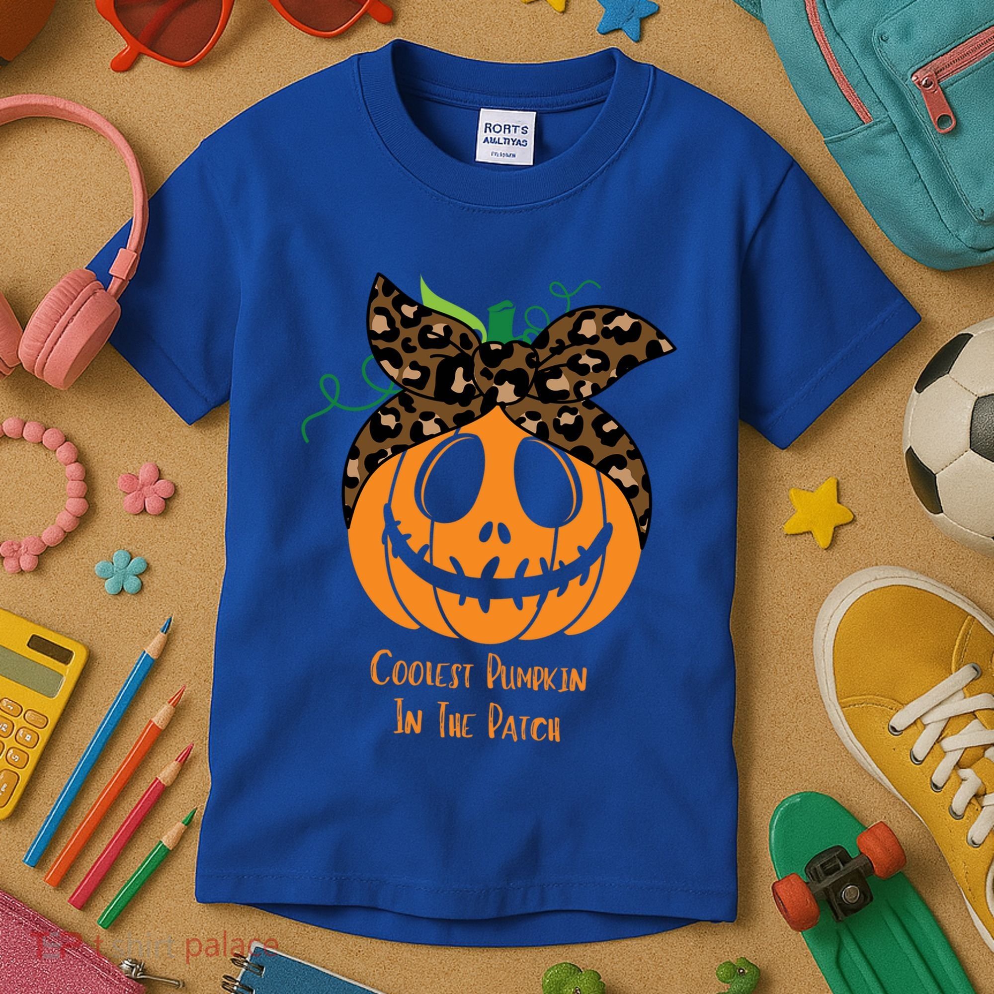 Coolest Pumpkin In The Patch Jackolantern Leopard Head Scarf Cool Gift Kids T-Shirt