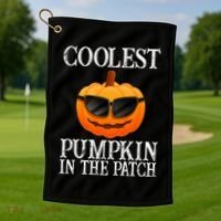 Coolest Pumpkin In The Patch Funny Halloween Golf Towel thumb 1