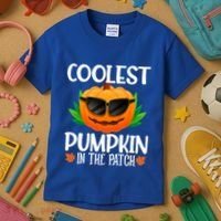 Coolest Pumpkin In The Patch Sunglasses Pumpkin Halloween Gift Kids T-Shirt thumb 3