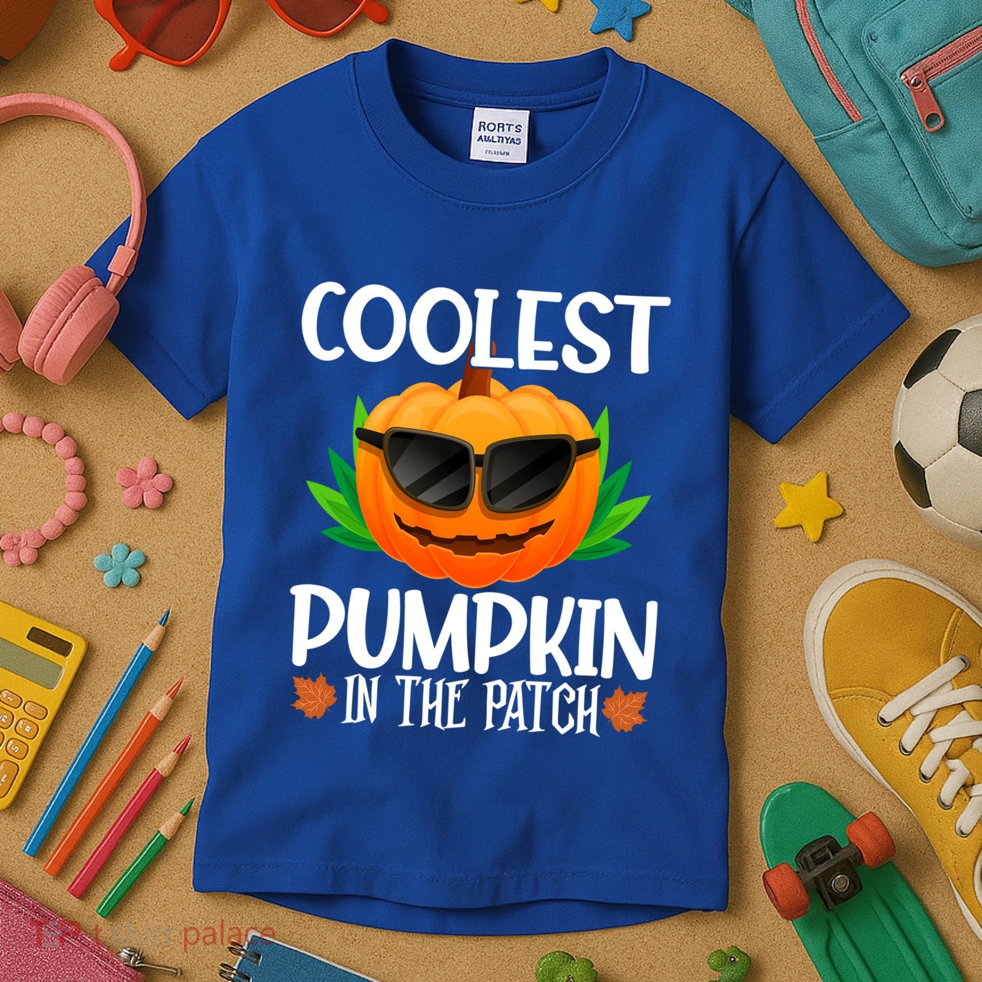 Coolest Pumpkin In The Patch Sunglasses Pumpkin Halloween Gift Kids T-Shirt