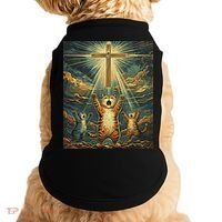 Cat Praying Jesus Cross Scared Cats Worship God Funny Doggie Tank thumb 0