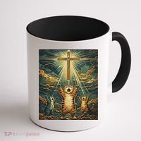 Cat Praying Jesus Cross Scared Cats Worship God Funny Coffee Mug thumb 1