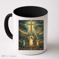 Cat Praying Jesus Cross Scared Cats Worship God Funny Coffee Mug thumb 0