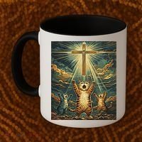 Cat Praying Jesus Cross Scared Cats Worship God Funny Coffee Mug thumb 2