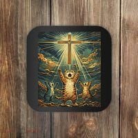 Cat Praying Jesus Cross Scared Cats Worship God Funny Coaster thumb 0