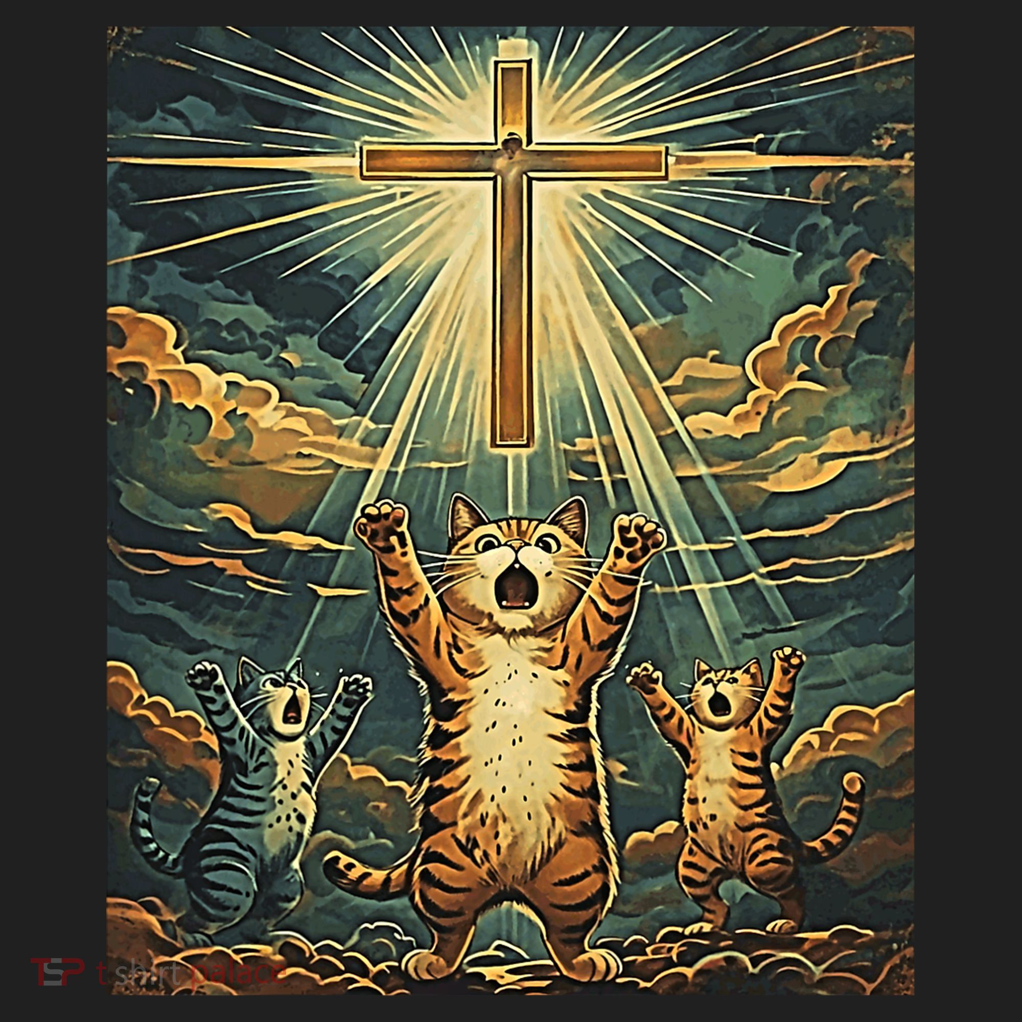 Cat Praying Jesus Cross Scared Cats Worship God Funny Tumbler