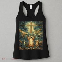 Cat Praying Jesus Cross Scared Cats Worship God Funny Women's Tank Top thumb 3