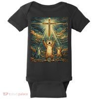 Cat Praying Jesus Cross Scared Cats Worship God Funny Baby Bodysuit thumb 0
